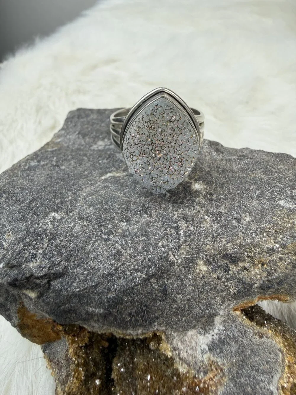 Sterling Silver Druzy Stone Ring Size 12.5 AB China 925